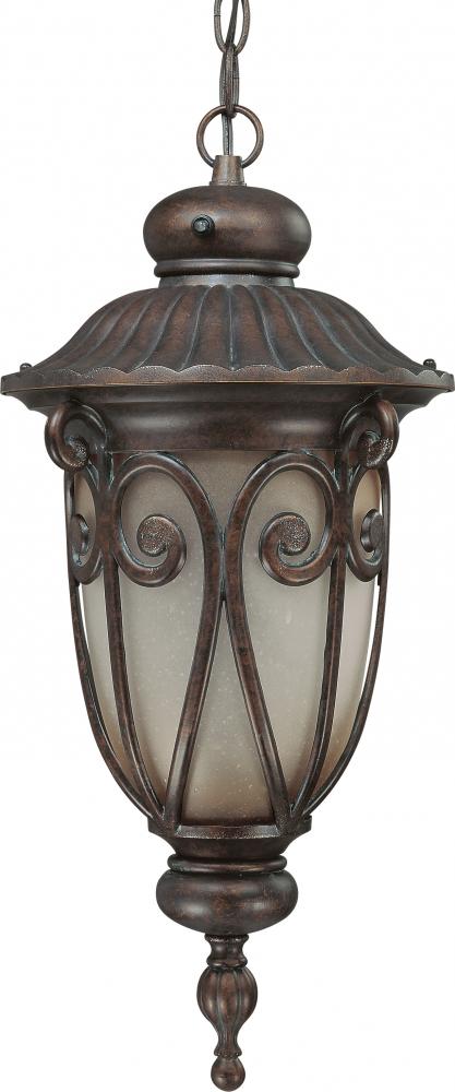 1-Light Outdoor Hanging Lantern with Photocell in Burlwood Finish with Frosted Wheat Glass and (1)