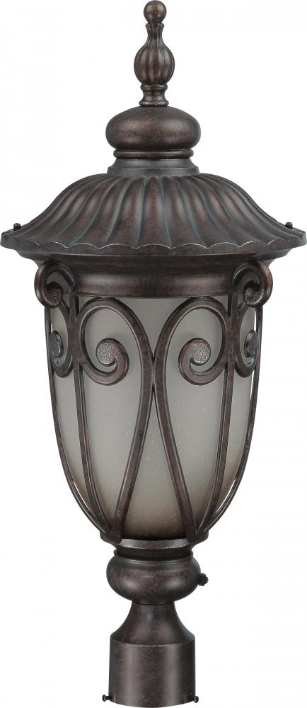 1-Light Large Outdoor Wall Lantern with Photocell in Burlwood Finish with Frosted Wheat Glass and