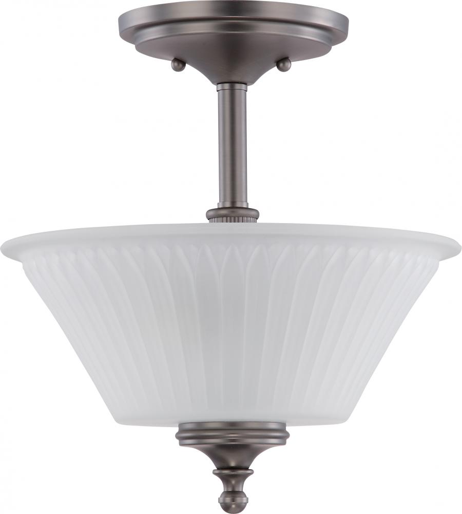 2-Light Semi Flush Mount Ceiling Light in Aged Pewter Finish with Frosted Etched Glass