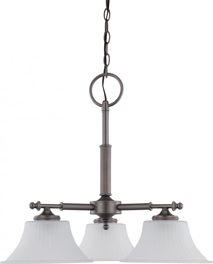 3-Light Small Chandelier in Aged Pewter Finish with Frosted Etched Glass