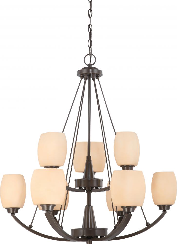 Helium - 9 Light Two Tier Chandelier w/ Cream Beige Glass