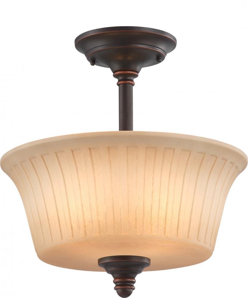 2-Light Semi Flush Light Fixture in Georgetown Bronze Finish with Sienna Glass