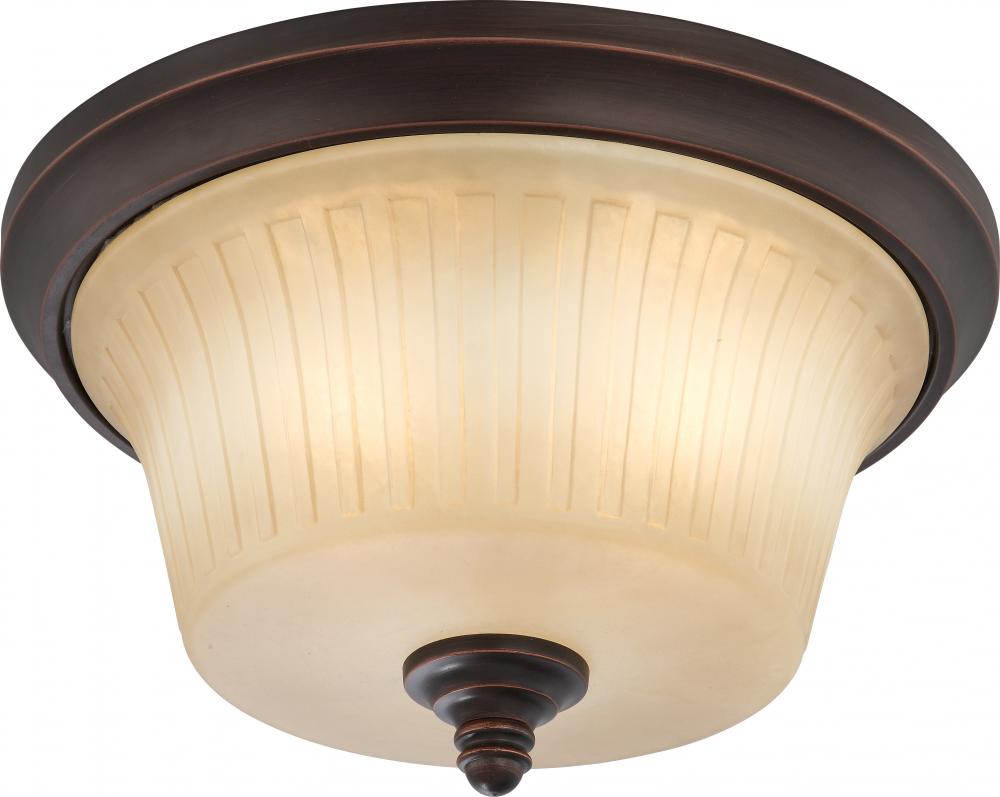 3-Light Flush Mount Dome Lighting Fixture in Georgetown Bronze Finish with Sienna Glass