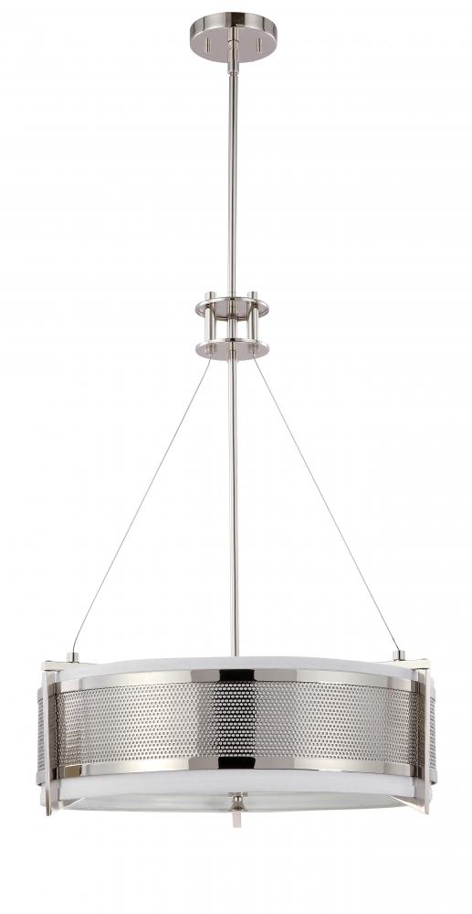 Diesel - 4 Light Round Pendant with Slate Gray Fabric Shade - Polished Nickel Finish