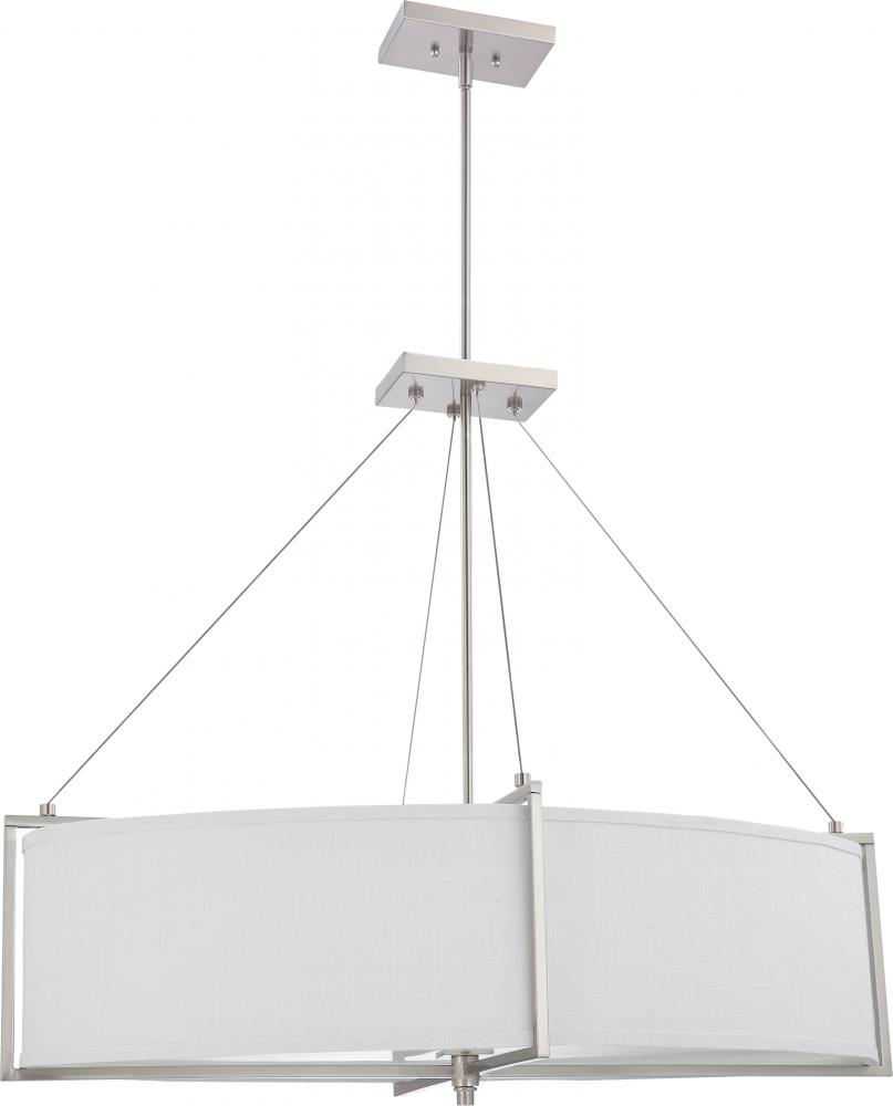 Portia - 6 Light Oval Pendant w/ Slate Gray Fabric Shade