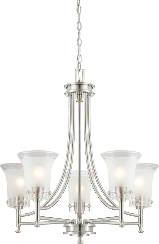 5-Light Chandelier in Brushed Nickel Finish with Clear Outer & Frosted Inner Glass