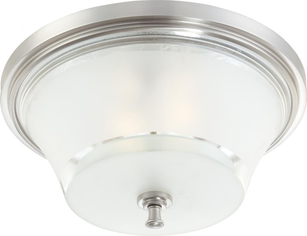 3-Light Flush Mount Ceiling Light in Brushed Nickel Finish with Clear Outer & Frosted Inner Glass