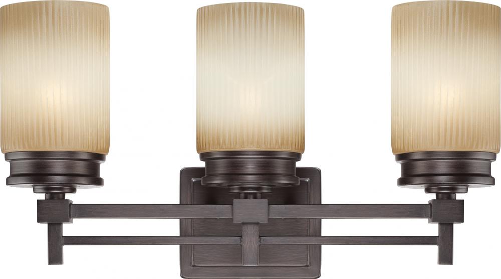 Wright - 3 Light Vanity Fixture w/ Amaretto Glass