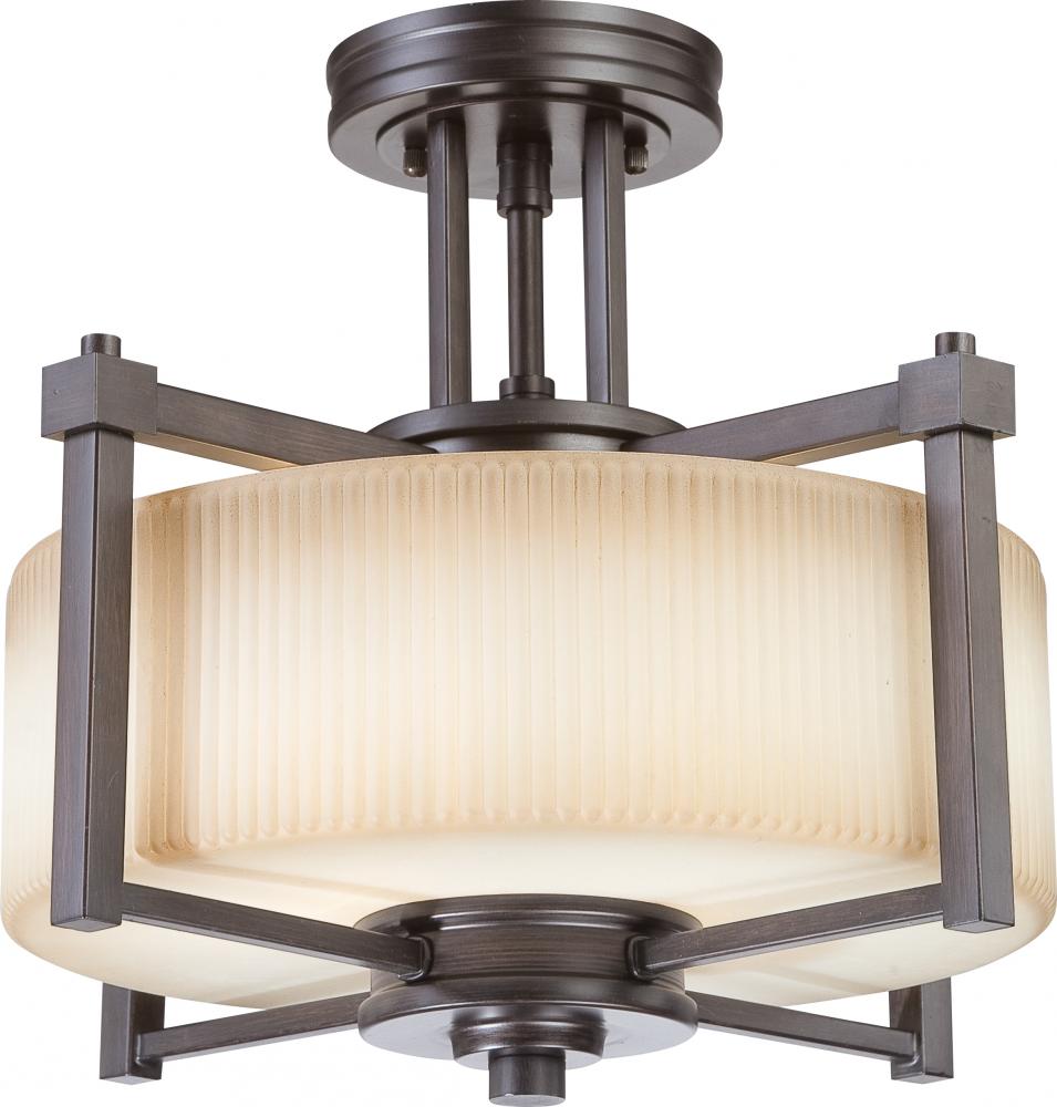 Wright - 2 Light Semi Flush Fixture w/ Amaretto Glass