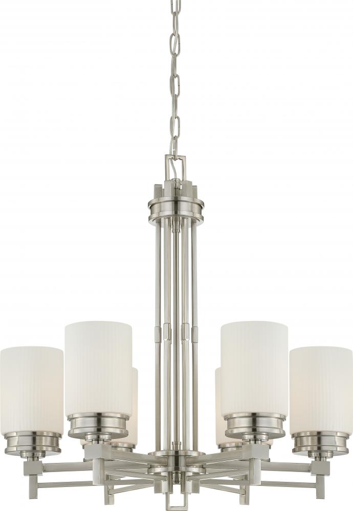 6-Light Brushed Nickel Chandelier with White Satin Glass