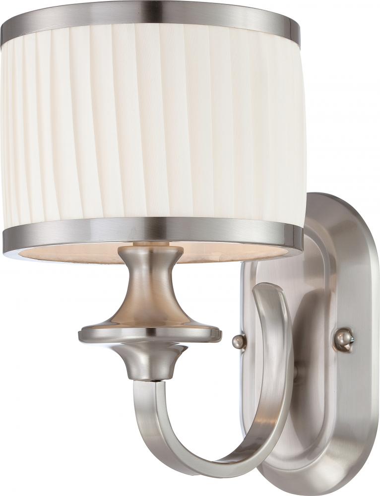 Candice - 1 Light Vanity with Pleated White Shade - Brushed Nickel Finish