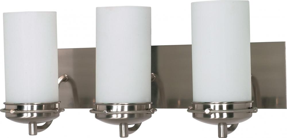 3-Light Wall Mounted Vanity Fixture in Brushed Nickel Finish with White Opel Glass and (3) 13W GU24