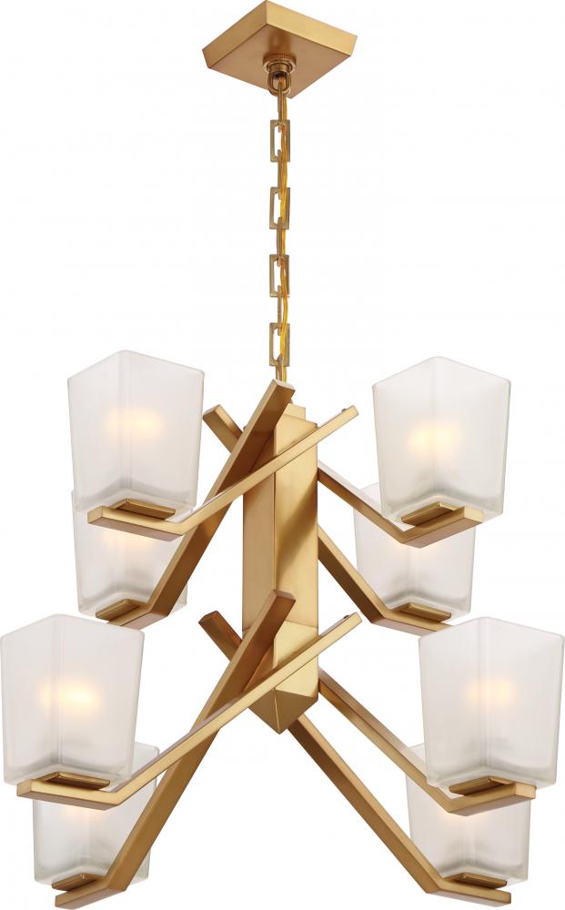 Timone - 8 Light Chandelier with Etched Sandstone Glass; Vintage Brass Finish