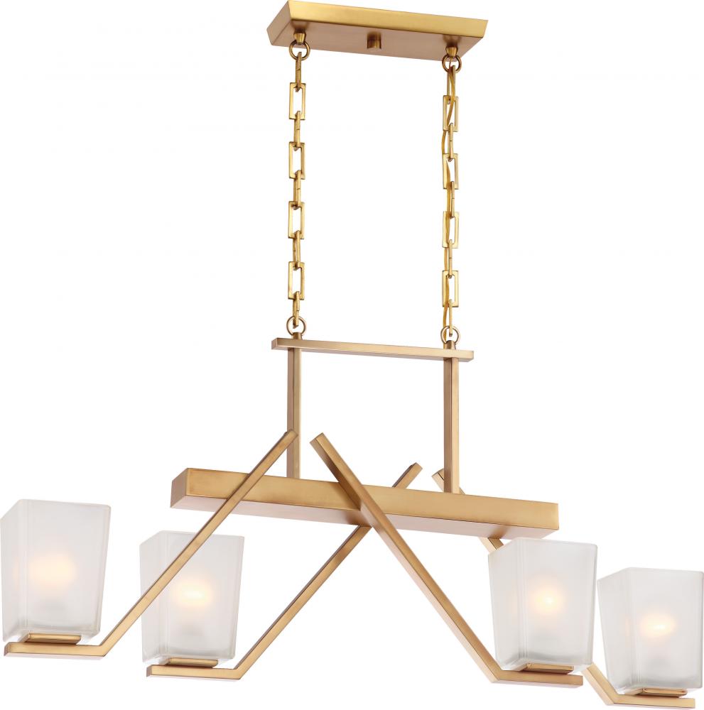 Timone - 4 Light Trestle with Etched Sandstone Glass; Vintage Brass Finish