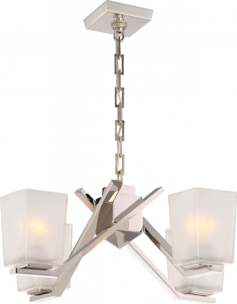 Timone - 4 Light Chandelier with Etched Sandstone Glass; Polished Nickel Finish