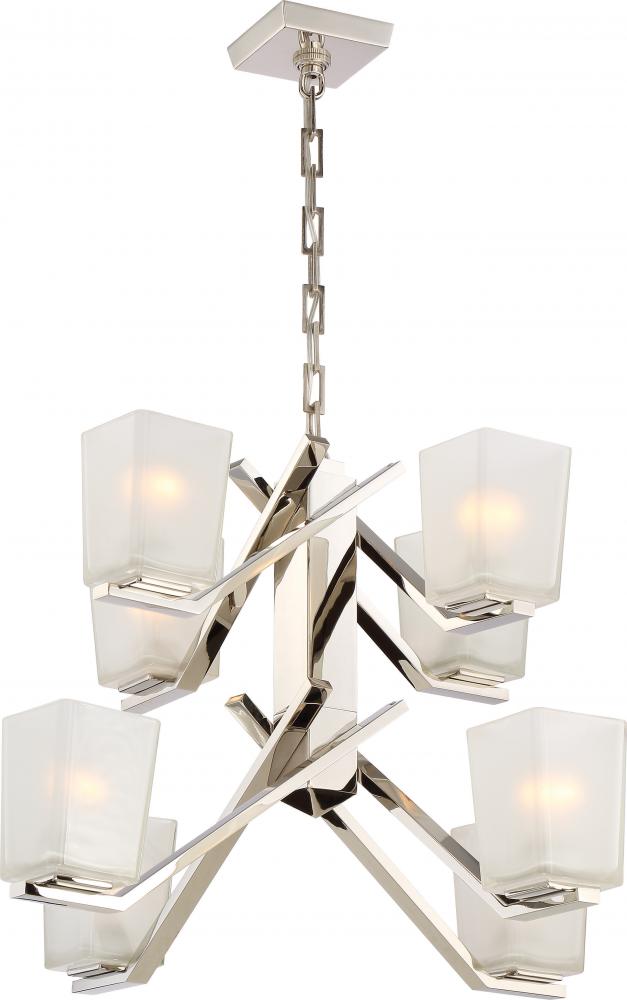 Timone - 8 Light Chandelier with Etched Sandstone Glass; Polished Nickel Finish