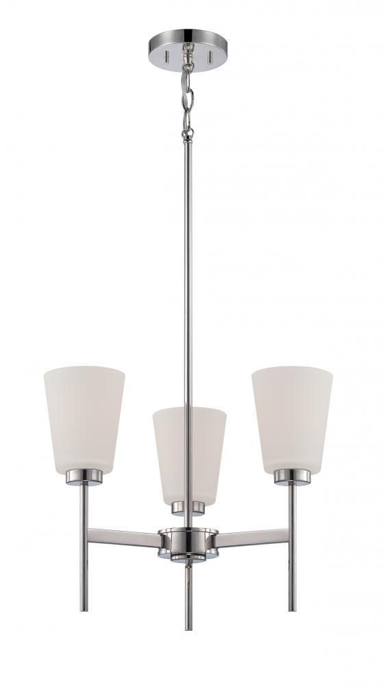 3-Light Polished Nickel Chandelier with White Satin Glass