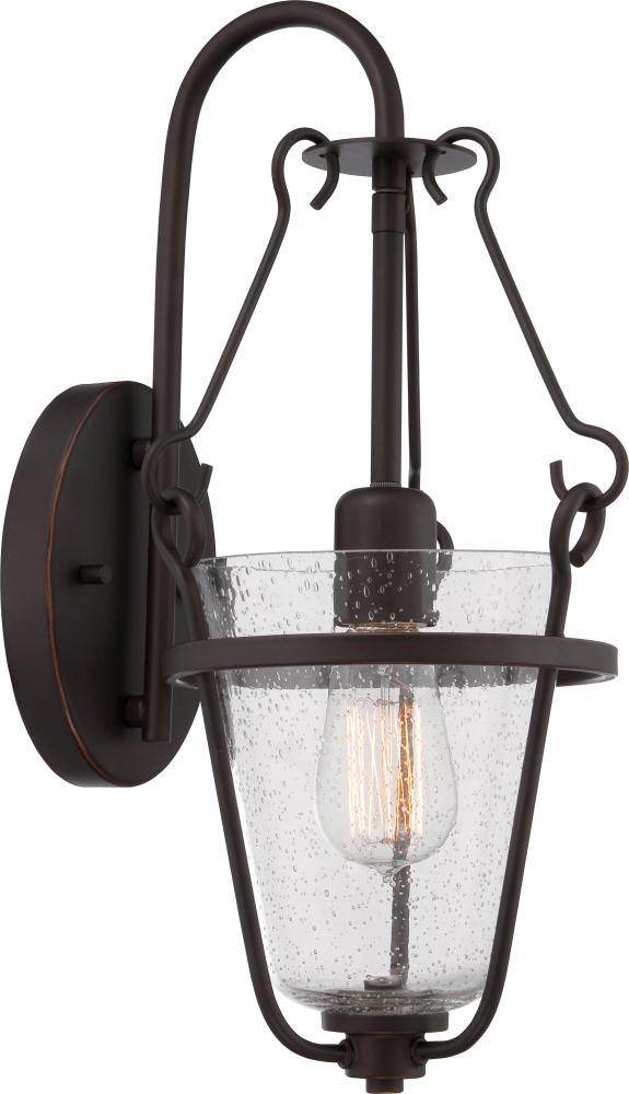 1-Light Wall Mounted Light Fixture in Copper Espresso Finish with Clear Seeded Glass