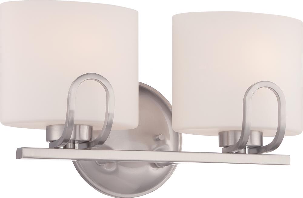 2-Light Vanity Light Fixture in Brushed Nickel Finish with Etched Opal Glass