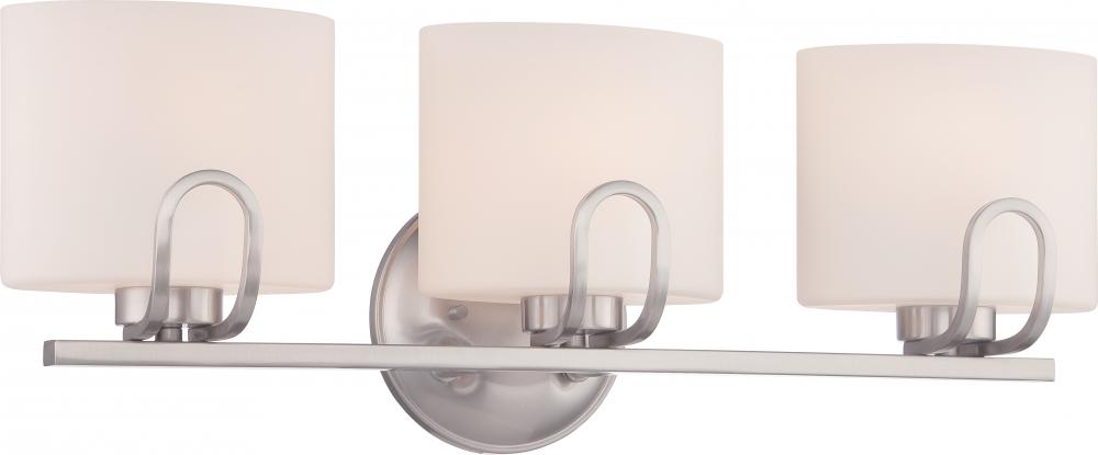 3-Light Vanity Light Fixture in Brushed Nickel Finish with Etched Opal Glass