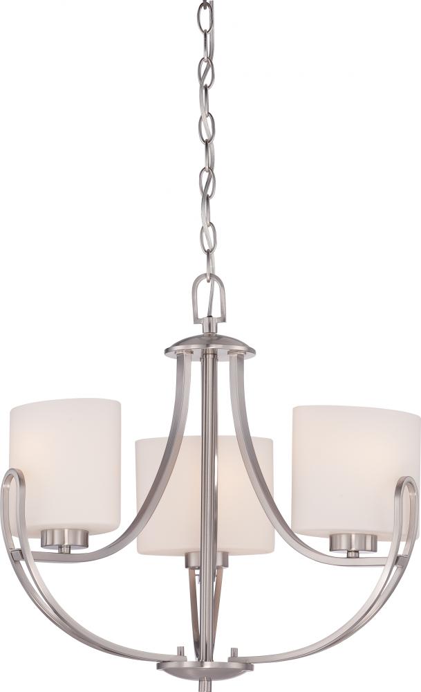 3-Light Chandelier in Brushed Nickel with Etched Opal Glass