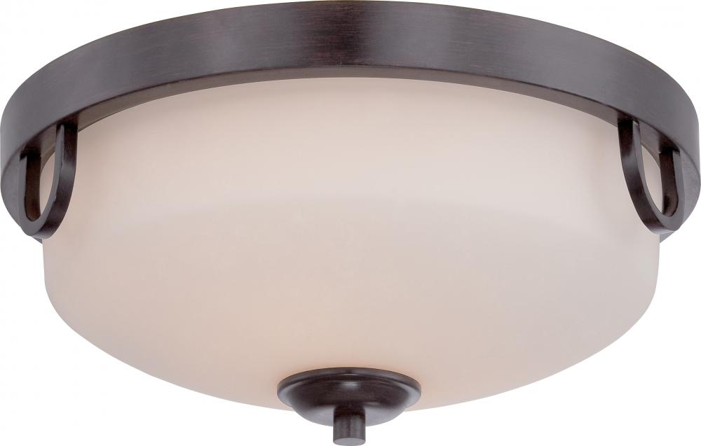 2-Light Flush Mounted Light Fixture in Georgetown Bronze Finish with Etched Opal Glass