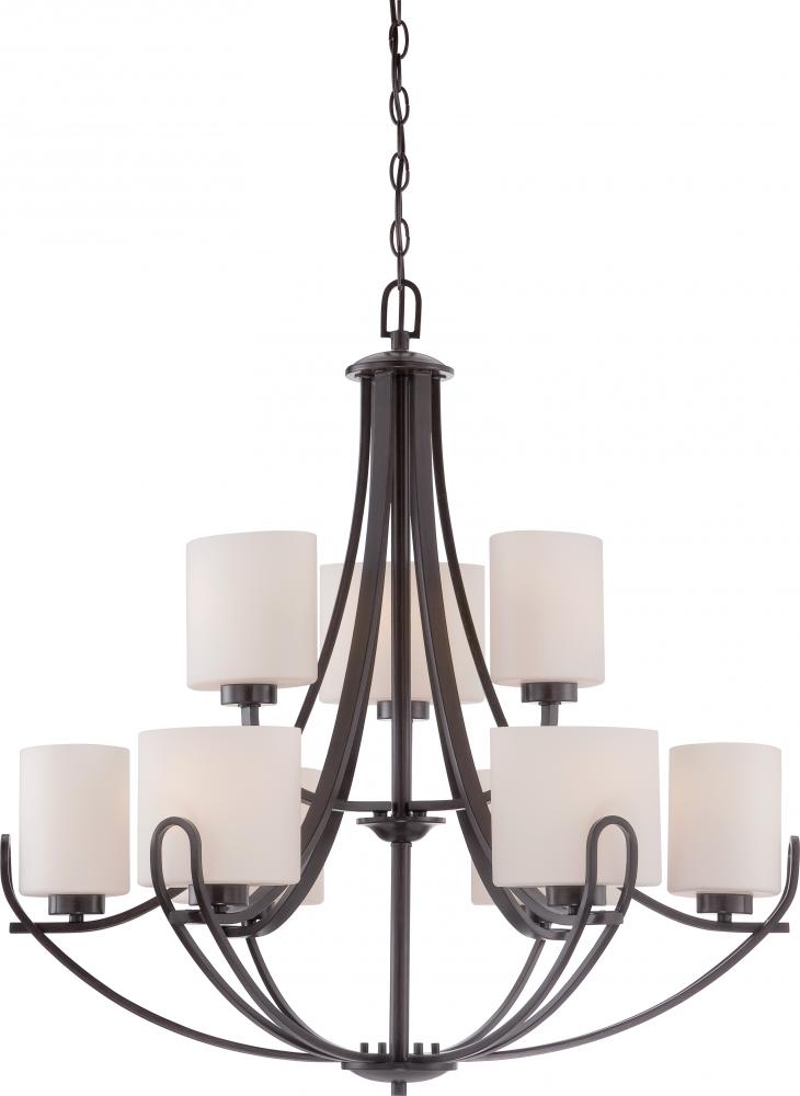 9-Light 2-Tier Chandelier in Georgetown Bronze Finish with Etched Opal Glass