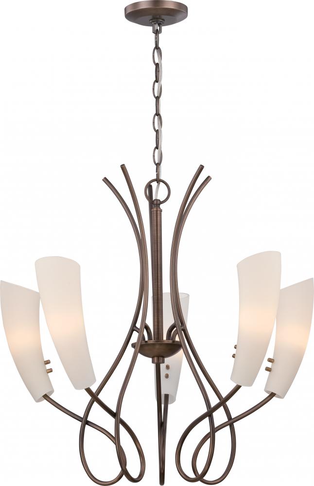 Flute - 5 Light Halogen Chandelier w/ Satin White Glass - Lamps Included