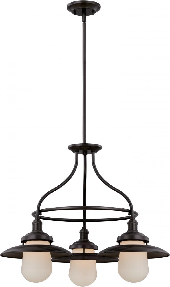 3-Light Dinette Light Fixture in Aged Bronze Finish with Etched Opal Glass