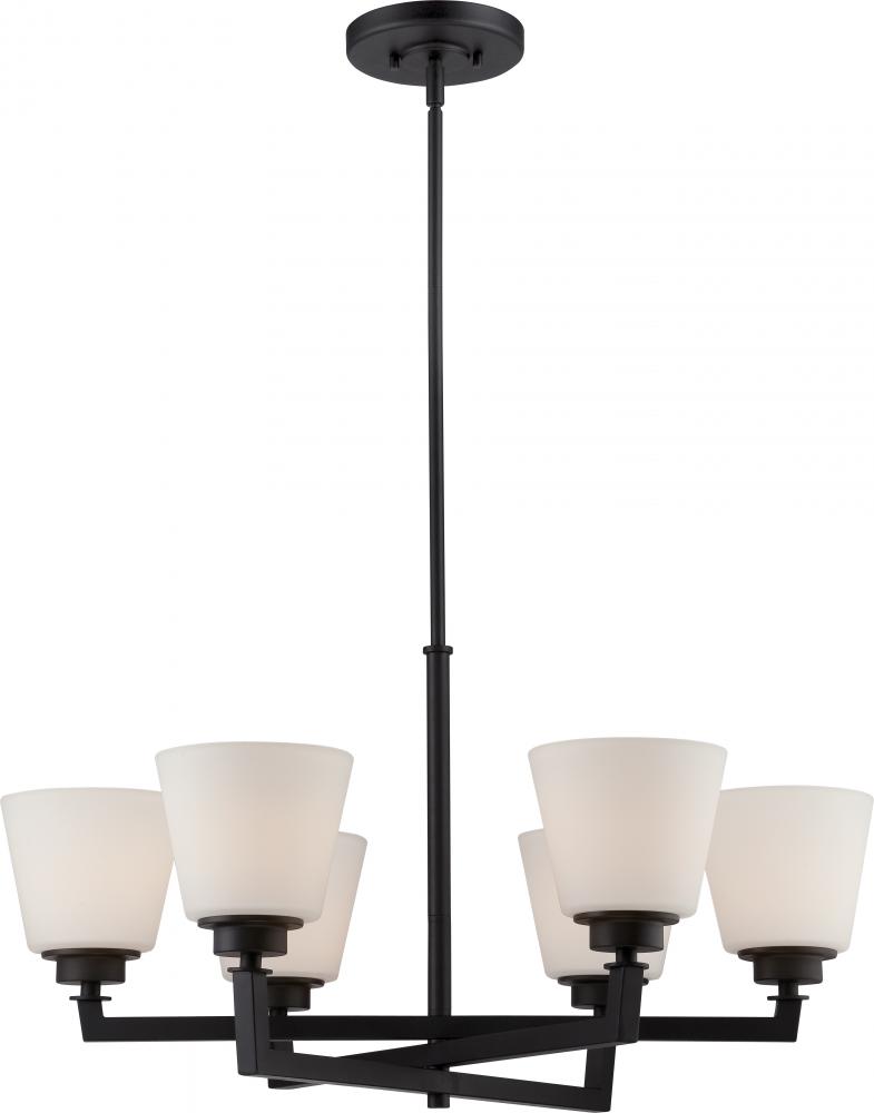 Mobili - 6 Light Chandelier with Satin White Glass - Aged Bronze Finish