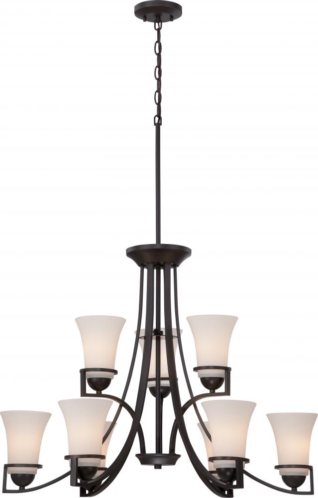 9-Light 2-Tier Chandelier in Sudbury Bronze Finish with Satin White Glass