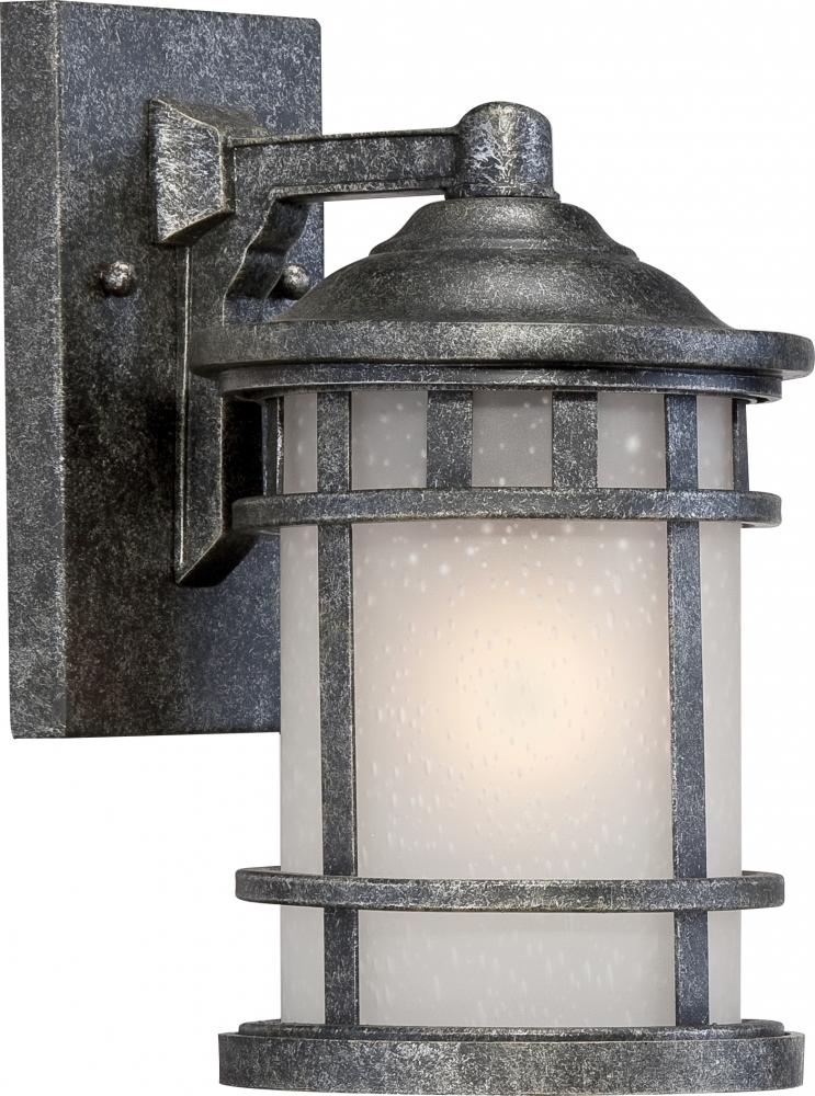 1-Light 6.5" Outdoor Wall Fixture in Aged Silver Finish with Frosted Seed Glass