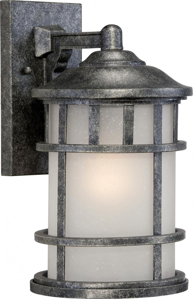 1-Light 8" Outdoor Wall Fixture in Aged Silver Finish with Frosted Seed Glass