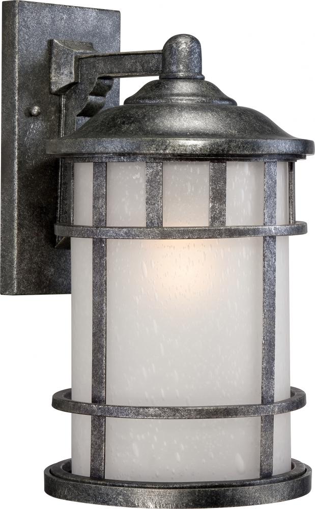 1-Light 9.5" Wall Mounted Outdoor Fixture in Aged Silver Finish and Frosted Seeded Glass