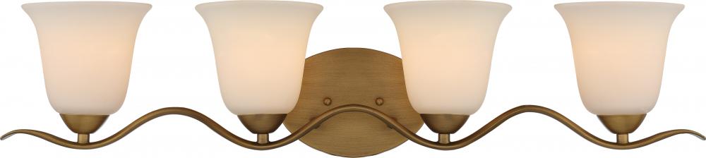 Dillard 4 Light Vanity - Natural Brass with White Glass