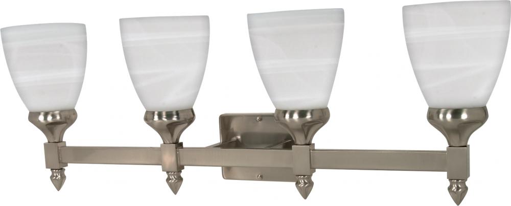 4-Light Vanity Fixture in Brushed Nickel Finish with Alabaster Glass