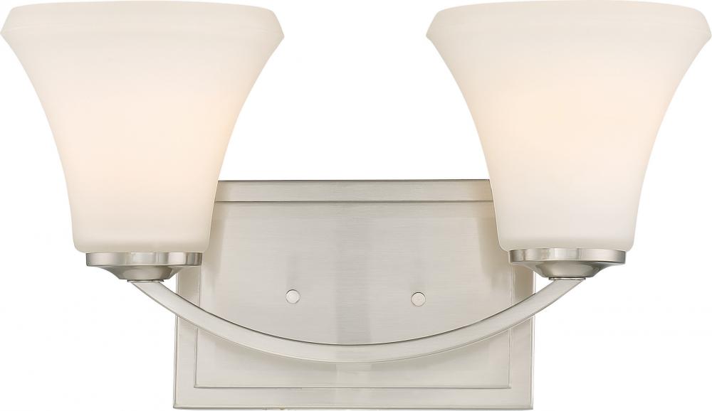 Fawn - 2 Light Vanity with Satin White Glass - Brushed Nickel Finish