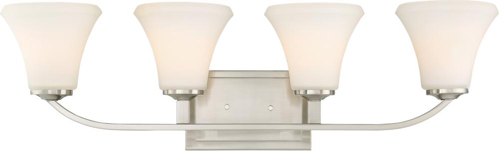 Fawn - 4 Light Vanity with Satin White Glass - Brushed Nickel Finish