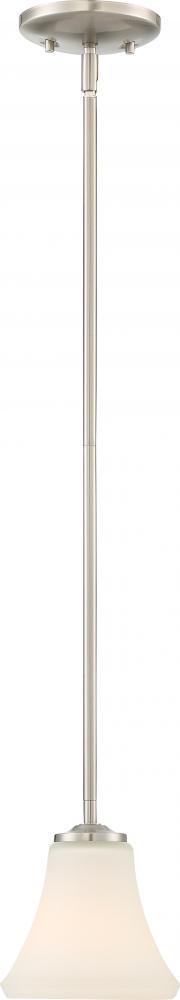 Fawn - 1 Light Mini Pendant with Satin White Glass - Brushed Nickel Finish