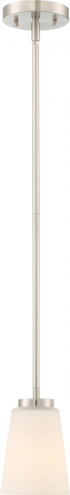 Nome - 1 Light Pendant with Satin White Glass - Brushed Nickel Finish