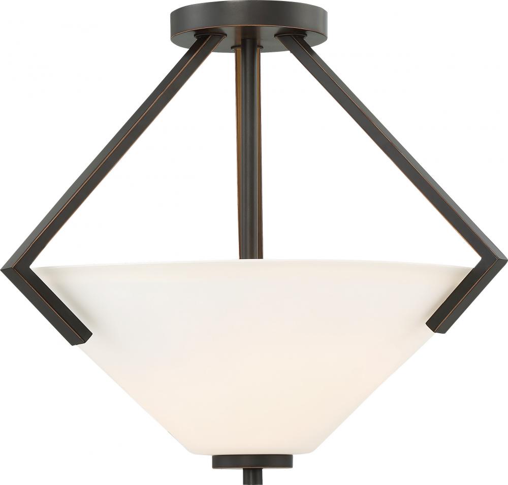 Nome - 2 Light Semi Flush with Satin White Glass - Mahogany Bronze Finish