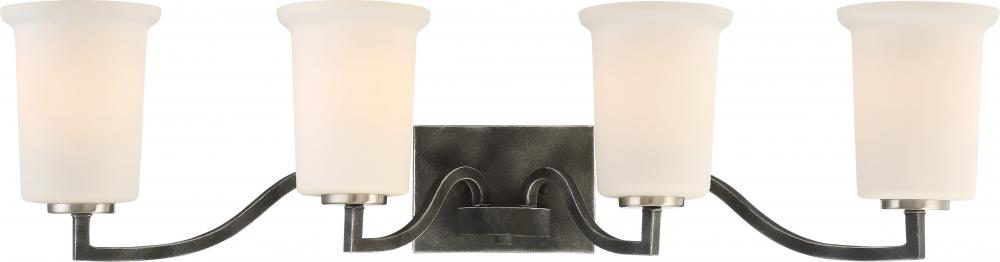 Chester - 4 Light Vanity with White Glass - Iron Black with Brushed Nickel Accents