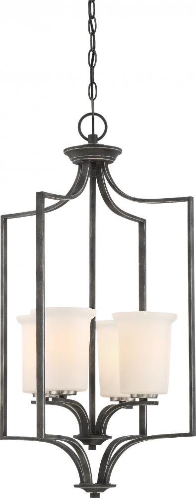 Chester - 4 Light Foyer with White Glass - Iron Black with Brushed Nickel Accents