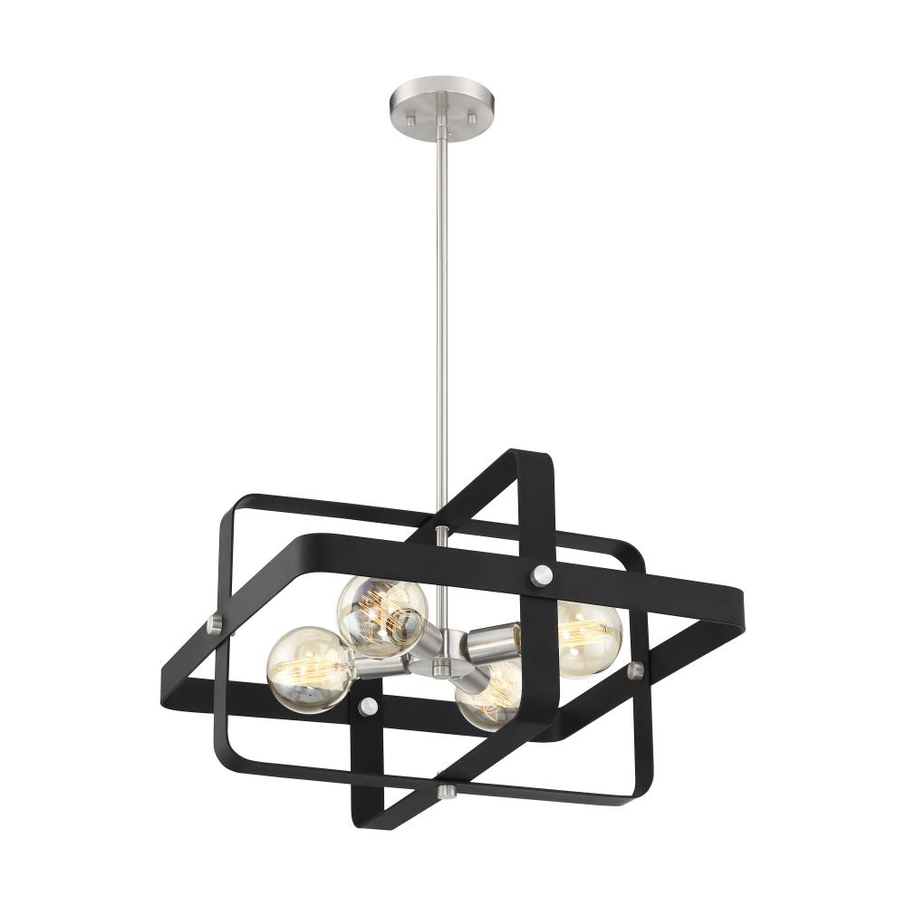 Prana - 4 Light Pendant -Matte Black Finish with Brushed Nickel Accents