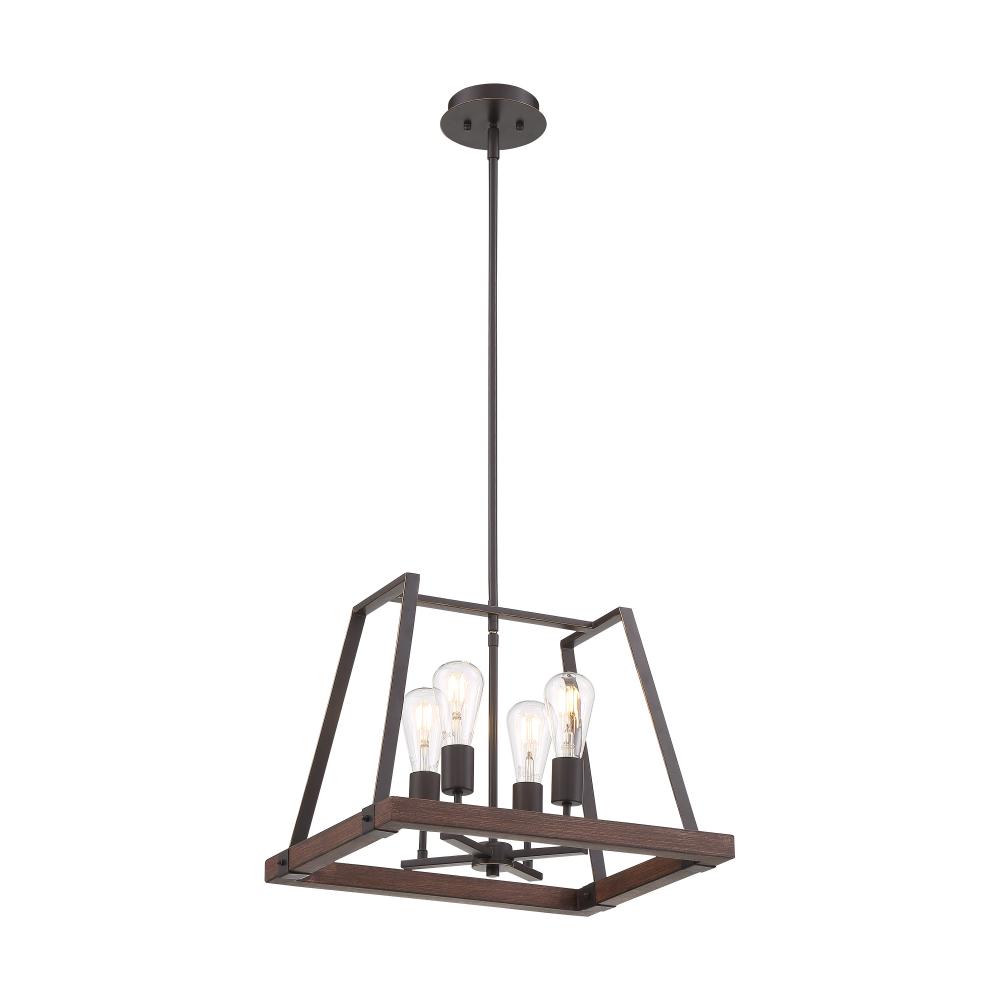 Outrigger - 4 Light Pendant with - Mahogany Bronze and Nutmeg Wood Finish