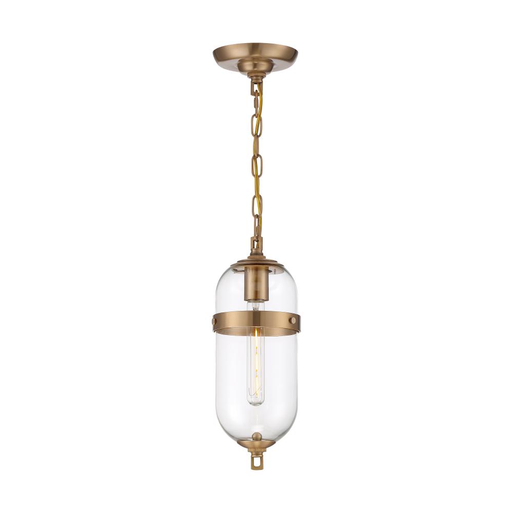 Fathom- 1 Light Mini Pendant - with Clear Glass - Vintage Brass Finish