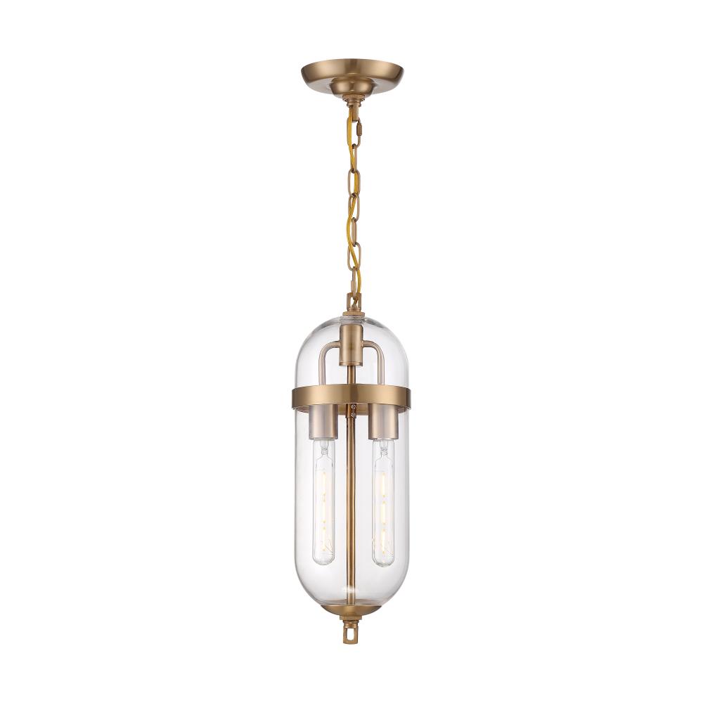 Fathom- 2 Light Pendant - with Clear Glass - Vintage Brass Finish