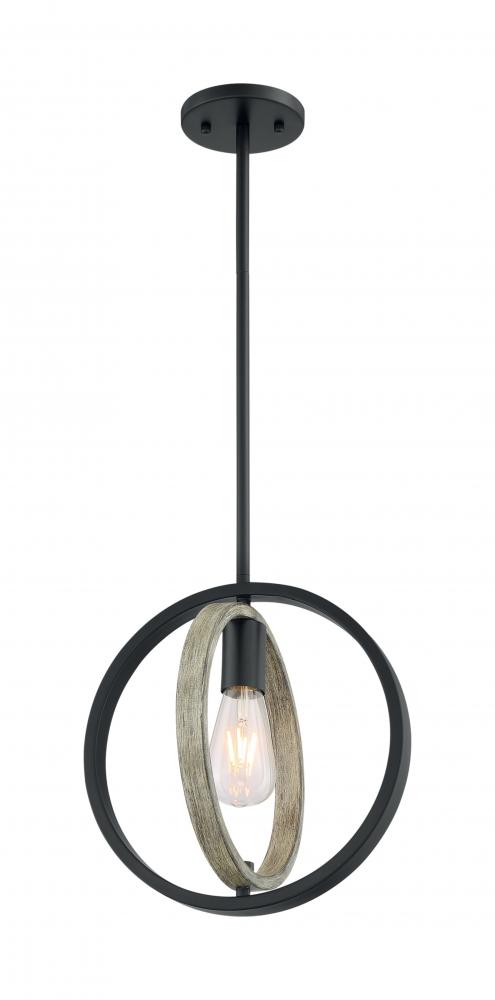 Augusta - 1 Light Mini Pendant with- Black and Wood Finish