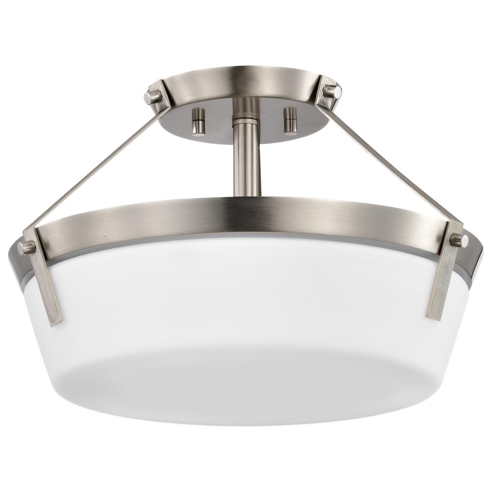 Rowen 3 Light Semi Flush; Brushed Nickel Finish; Etched White Glass