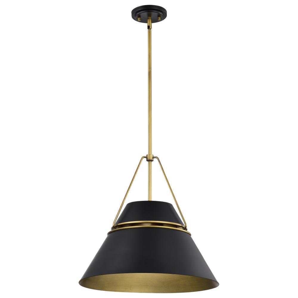 Adina 3 Light Large Pendant; Matte Black and Natural Brass Finish